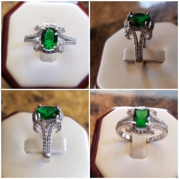 Genuine 2ct Emerald and White Sapphires Ring 8 - Picture 2 of 6